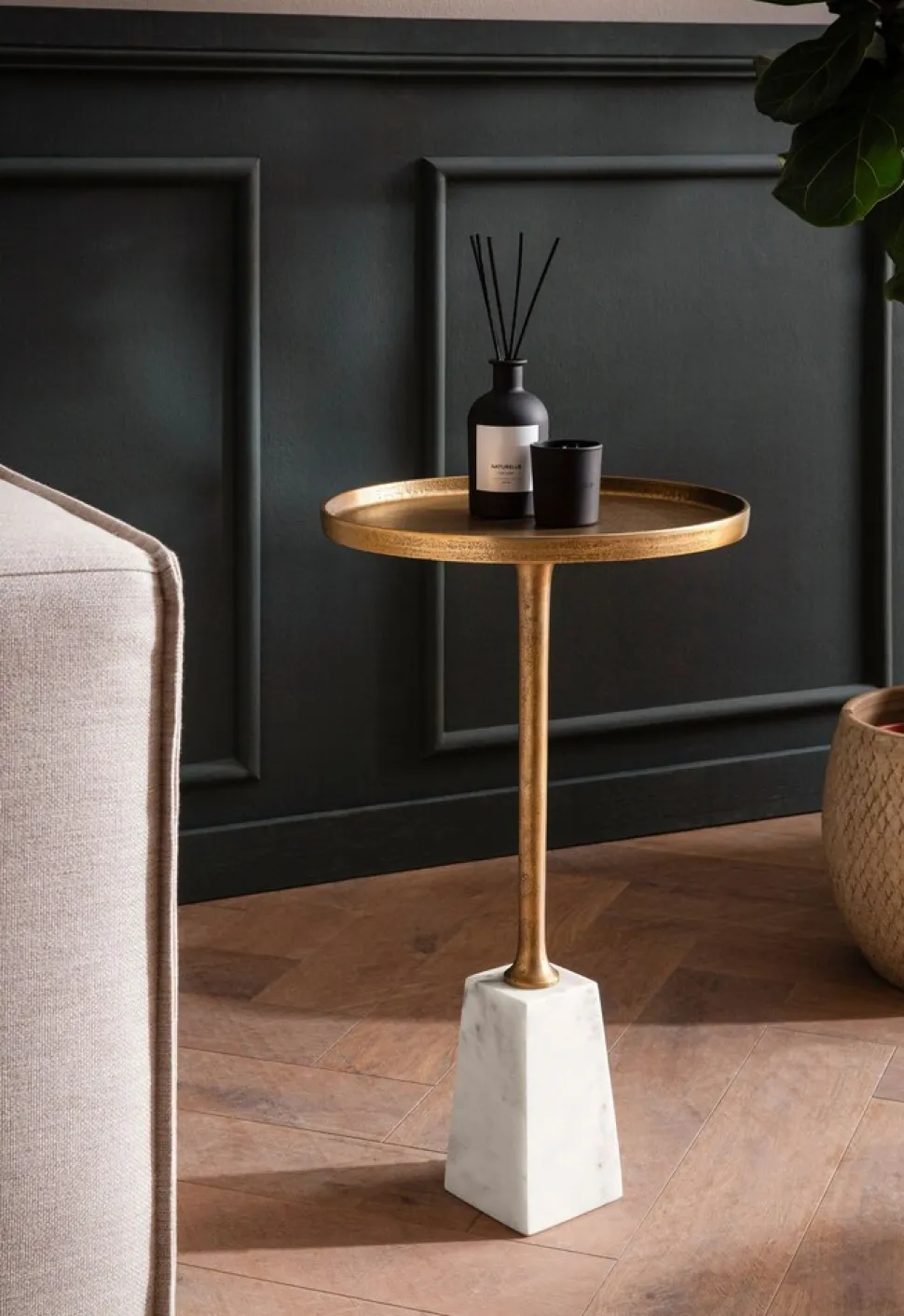 Beistelltisch FineBuy Echter Marmor Ø 34 cm Anstelltisch Wohnzimmertisch Rund