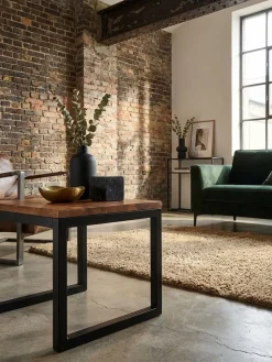 Beistelltisch – Massivholz Braun Metall 45x40x45 cm Industrial