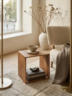 Beistelltisch Massivholz Cube Regal Landhausstil MUMBAI, Akazie 33x43x43 cm