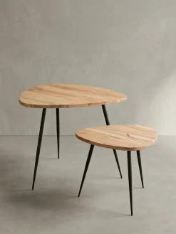 Beistelltisch Set – 2-teilig Akazie Massivholz Metallgestell