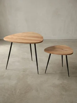 Beistelltisch Set – 2-teilig Akazie Massivholz Metallgestell