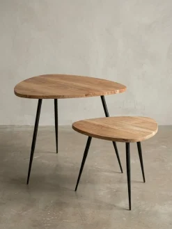 Beistelltisch Set – 2-teilig Akazie Massivholz Metallgestell