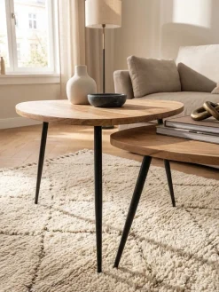 Beistelltisch Set – 2-teilig Akazie Massivholz Metallgestell