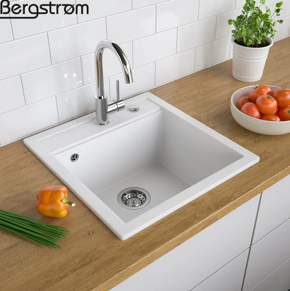 Bergström Granit Spüle Küchenspüle Einbauspüle Spülbecken 490x500mm Weiß