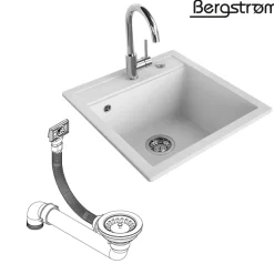 Bergström Granit Spüle Küchenspüle Einbauspüle Spülbecken 490x500mm Weiß