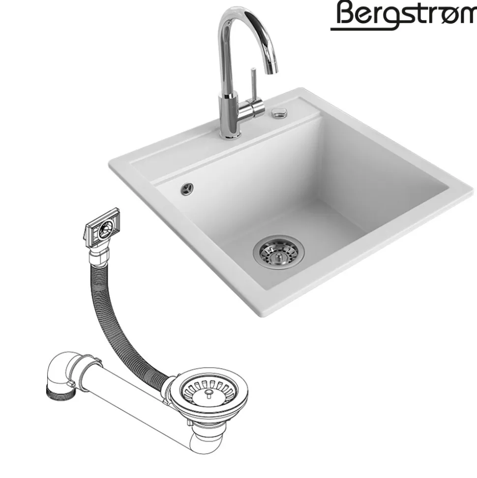 Bergström Granit Spüle Küchenspüle Einbauspüle Spülbecken 490x500mm Weiß