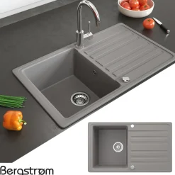 Bergström Granit Spüle Küchenspüle Einbauspüle Spülbecken 765x460mm Beton
