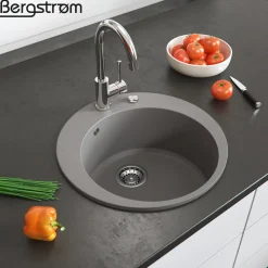 Bergström Granit Spüle Küchenspüle Einbauspüle Spülbecken Rund 505mm Beton