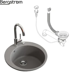 Bergström Granit Spüle Küchenspüle Einbauspüle Spülbecken Rund 505mm Beton