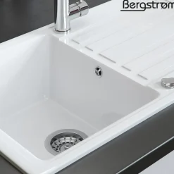 BERGSTRÖM Keramik Spüle VALENCIA Beschichtet Küche Einbauspüle Spülbecken Weiß