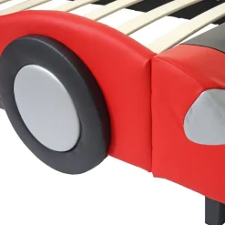 Bett MCW-E14, Auto Junge Kinderbett Jugendbett, Lattenrost Kunstleder Holz 190x100cm ~ schwarz-rot