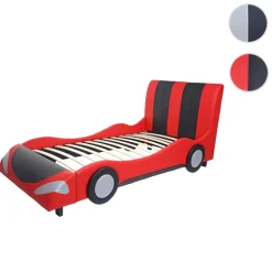 Bett MCW-E14, Auto Junge Kinderbett Jugendbett, Lattenrost Kunstleder Holz 190x100cm ~ schwarz-rot