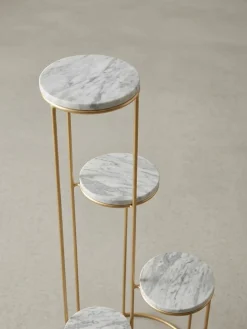 Blumenständer Weiß Marmor mit 4 Ablagen und Metallgestell Gold 36,5x107,5x36,5cm