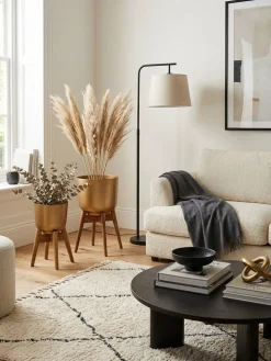 Blumentopf 2er Set Metall und Massivholz Rund mit Füßen in Gold
