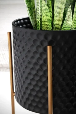 Blumentopf FineBuy Pflanzenkübel 2er Set Metall Schwarz Gold Rund Pflanzgefäß
