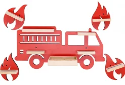 BOARTI Kinderregal Auto Feuerwehr | hängend für Toniebox und Tonie Figuren | platzsparendes Regal | H. 22 x B. 47 x T. 19 | Wandregal Musikbox Figuren Aufbewahrung Magneteinsätzen | Aufbewahrungsregal Holz