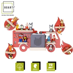 BOARTI Kinderregal Auto Feuerwehr | hängend für Toniebox und Tonie Figuren | platzsparendes Regal | H. 22 x B. 47 x T. 19 | Wandregal Musikbox Figuren Aufbewahrung Magneteinsätzen | Aufbewahrungsregal Holz