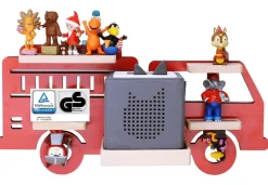 BOARTI Kinderregal Auto Feuerwehr | hängend für Toniebox und Tonie Figuren | platzsparendes Regal | H. 22 x B. 47 x T. 19 | Wandregal Musikbox Figuren Aufbewahrung Magneteinsätzen | Aufbewahrungsregal Holz