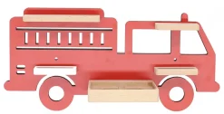 BOARTI Kinderregal Auto Feuerwehr | hängend für Toniebox und Tonie Figuren | platzsparendes Regal | H. 22 x B. 47 x T. 19 | Wandregal Musikbox Figuren Aufbewahrung Magneteinsätzen | Aufbewahrungsregal Holz