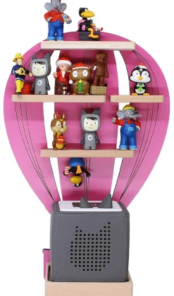 BOARTI Kinderregal Ballon | hängend für Toniebox und Tonie Figuren | Regal | H. 48 x B. 30 x T. 19 | Wandregal Musikbox und Figuren Aufbewahrung mit Magneteinsätzen | Aufbewahrungsregal Holz Heißluftballon