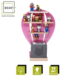 BOARTI Kinderregal Ballon | hängend für Toniebox und Tonie Figuren | Regal | H. 48 x B. 30 x T. 19 | Wandregal Musikbox und Figuren Aufbewahrung mit Magneteinsätzen | Aufbewahrungsregal Holz Heißluftballon
