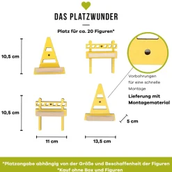 BOARTI Kinderregal Baustelle | hängend für Toniebox und Tonie Figuren | platzsparendes Regal | H. 22 x B. 25 x T. 19 cm | Wandregal Musikbox und Figuren Aufbewahrung Magneteinsätzen | Aufbewahrungsregal Holz