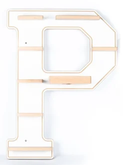 BOARTI Kinderregal Buchstabe P | hängend für Toniebox und Tonie Figuren | platzsparendes Regal | H. 54 x B. 40 x T. 19 | Wandregal Musikbox und Figuren Aufbewahrung Magneteinsätzen | Aufbewahrungsregal Holz