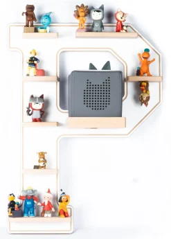 BOARTI Kinderregal Buchstabe P | hängend für Toniebox und Tonie Figuren | platzsparendes Regal | H. 54 x B. 40 x T. 19 | Wandregal Musikbox und Figuren Aufbewahrung Magneteinsätzen | Aufbewahrungsregal Holz