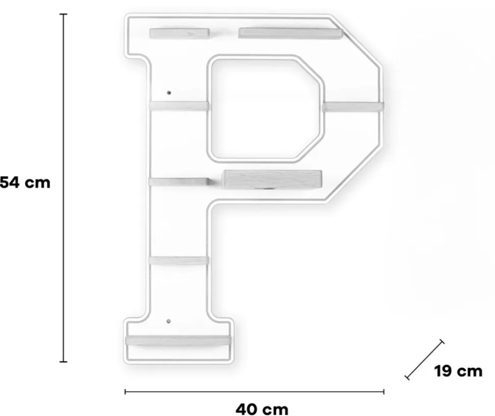BOARTI Kinderregal Buchstabe P | hängend für Toniebox und Tonie Figuren | platzsparendes Regal | H. 54 x B. 40 x T. 19 | Wandregal Musikbox und Figuren Aufbewahrung Magneteinsätzen | Aufbewahrungsregal Holz