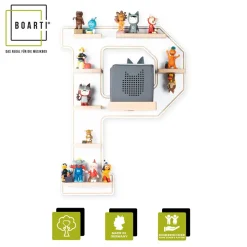 BOARTI Kinderregal Buchstabe P | hängend für Toniebox und Tonie Figuren | platzsparendes Regal | H. 54 x B. 40 x T. 19 | Wandregal Musikbox und Figuren Aufbewahrung Magneteinsätzen | Aufbewahrungsregal Holz