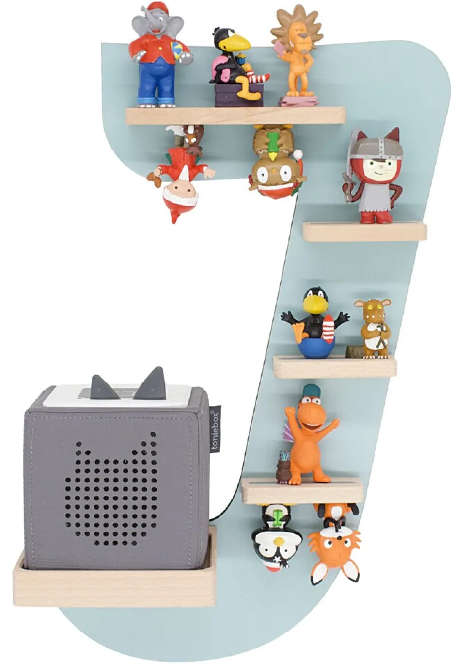 BOARTI Kinderregal Buchstabe J | hängend für Toniebox und Tonie Figuren | platzsparendes Regal | H. 47 x B. 32 x T. 19 | Wandregal Musikbox und Figuren Aufbewahrung Magneteinsätzen | Aufbewahrungsregal Holz