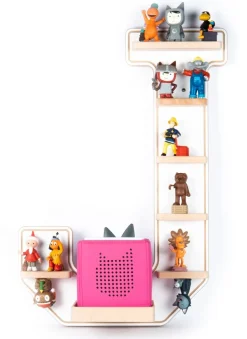 BOARTI Kinderregal Buchstabe J | hängend für Toniebox und Tonie Figuren | platzsparendes Regal | H. 54 x B. 37 x T. 19 | Wandregal Musikbox und Figuren Aufbewahrung Magneteinsätzen | Aufbewahrungsregal Holz