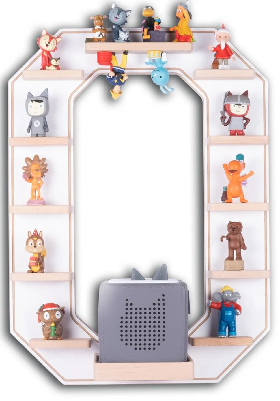 BOARTI Kinderregal Buchstabe O | hängend für Toniebox und Tonie Figuren | platzsparendes Regal | H. 54 x B. 40 x T. 19 | Wandregal Musikbox und Figuren Aufbewahrung Magneteinsätzen | Aufbewahrungsregal Holz