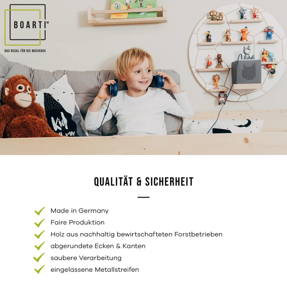 BOARTI Kinderregal Buchstabe O | hängend für Toniebox und Tonie Figuren | platzsparendes Regal | H. 54 x B. 40 x T. 19 | Wandregal Musikbox und Figuren Aufbewahrung Magneteinsätzen | Aufbewahrungsregal Holz