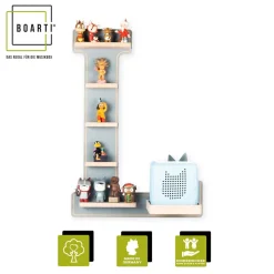 BOARTI Kinderregal Buchstabe L | hängend für Toniebox und Tonie Figuren | platzsparendes Regal | H. 54 x B. 38 x T. 19 | Wandregal für Musikbox Figuren Aufbewahrung Magneteinsätzen | Aufbewahrungsregal Holz
