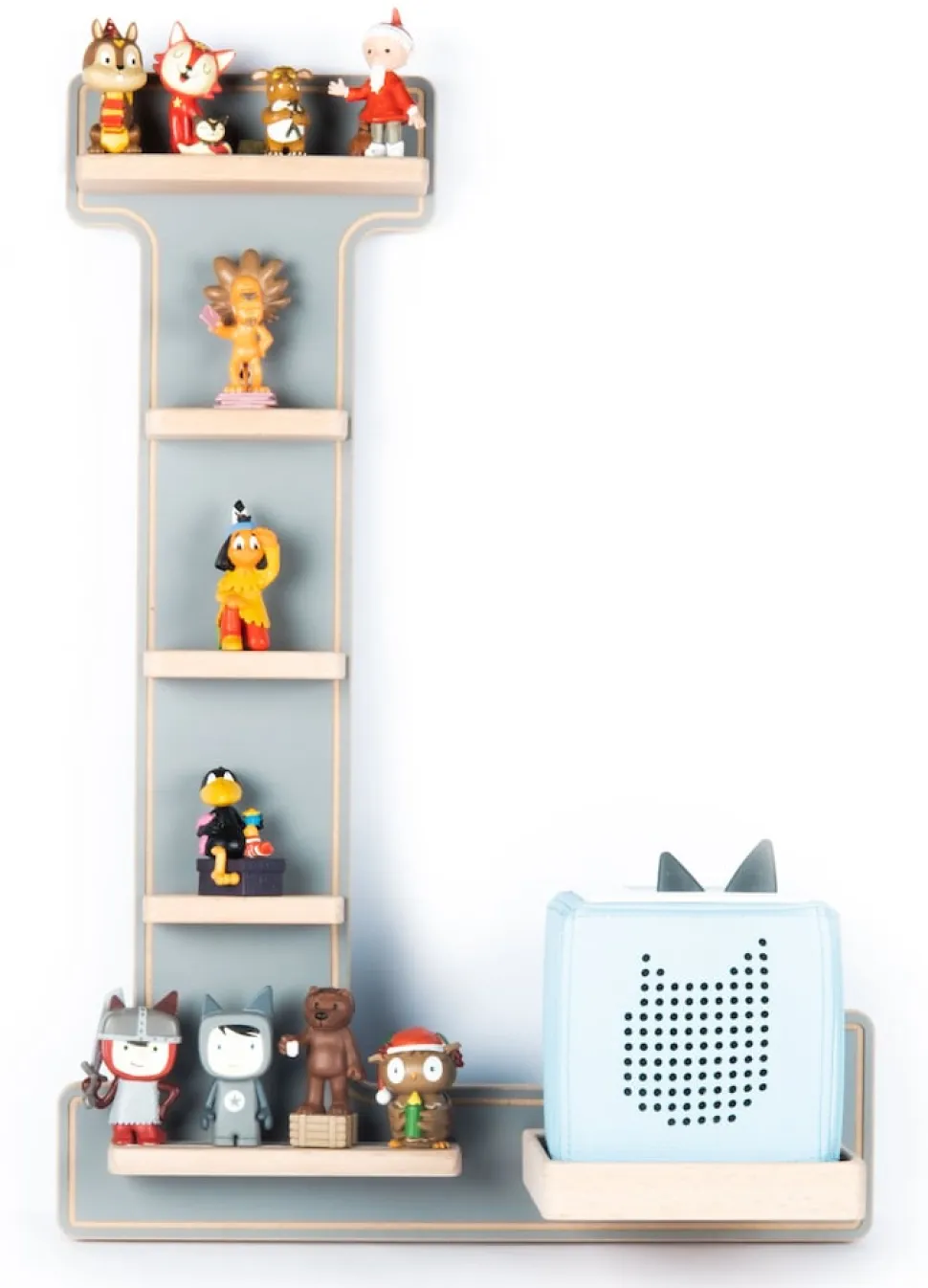 BOARTI Kinderregal Buchstabe L | hängend für Toniebox und Tonie Figuren | platzsparendes Regal | H. 54 x B. 38 x T. 19 | Wandregal für Musikbox Figuren Aufbewahrung Magneteinsätzen | Aufbewahrungsregal Holz