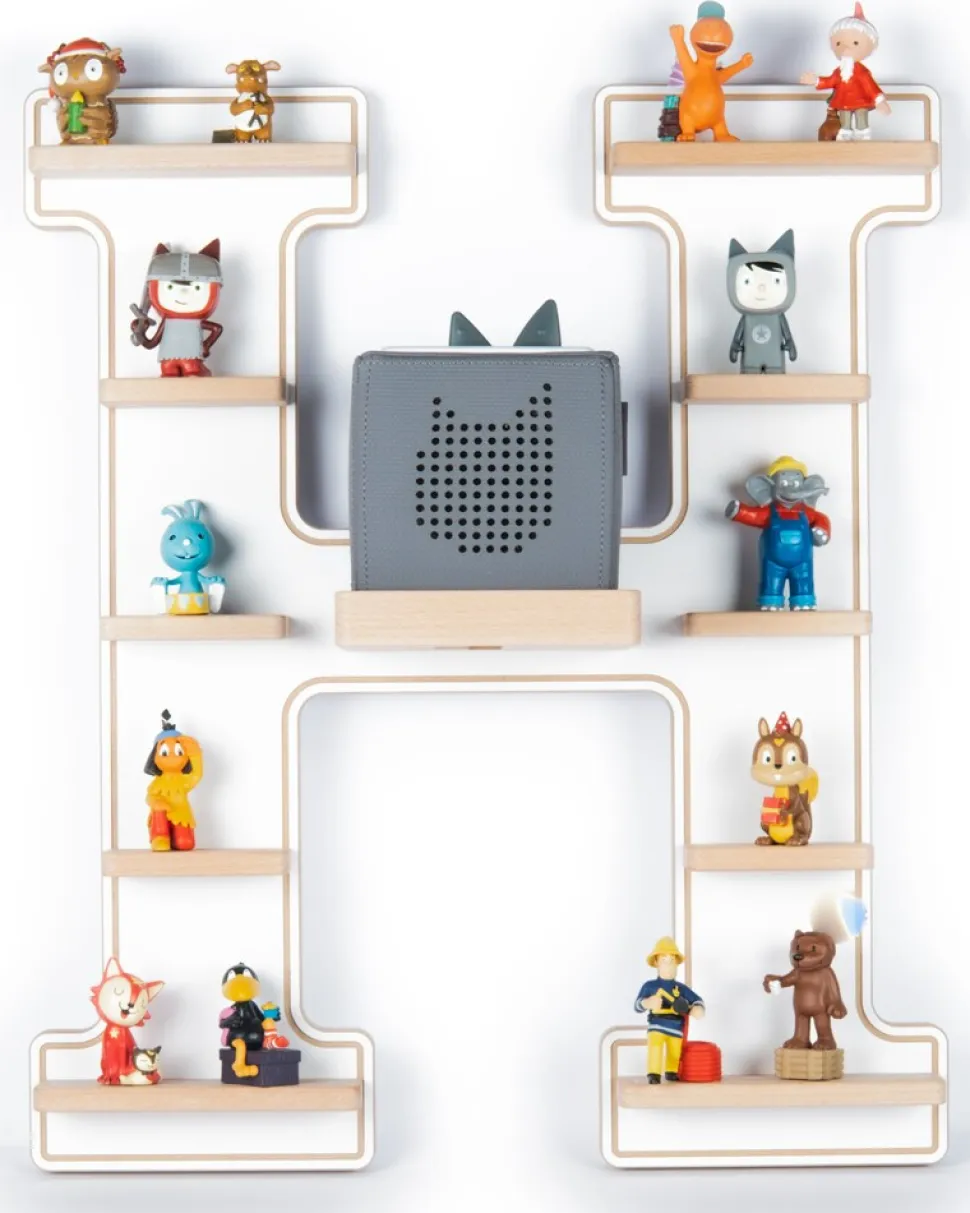 BOARTI Kinderregal Buchstabe H | hängend für Toniebox und Tonie Figuren | platzsparendes Regal | H. 54 x B. 46 x T. 19 cm | Wandregal Musikbox Figuren Aufbewahrung Magneteinsätzen | Aufbewahrungsregal Holz