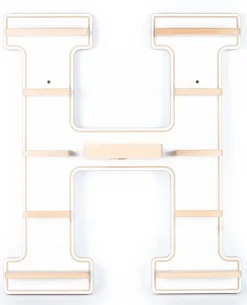 BOARTI Kinderregal Buchstabe H | hängend für Toniebox und Tonie Figuren | platzsparendes Regal | H. 54 x B. 46 x T. 19 cm | Wandregal Musikbox Figuren Aufbewahrung Magneteinsätzen | Aufbewahrungsregal Holz