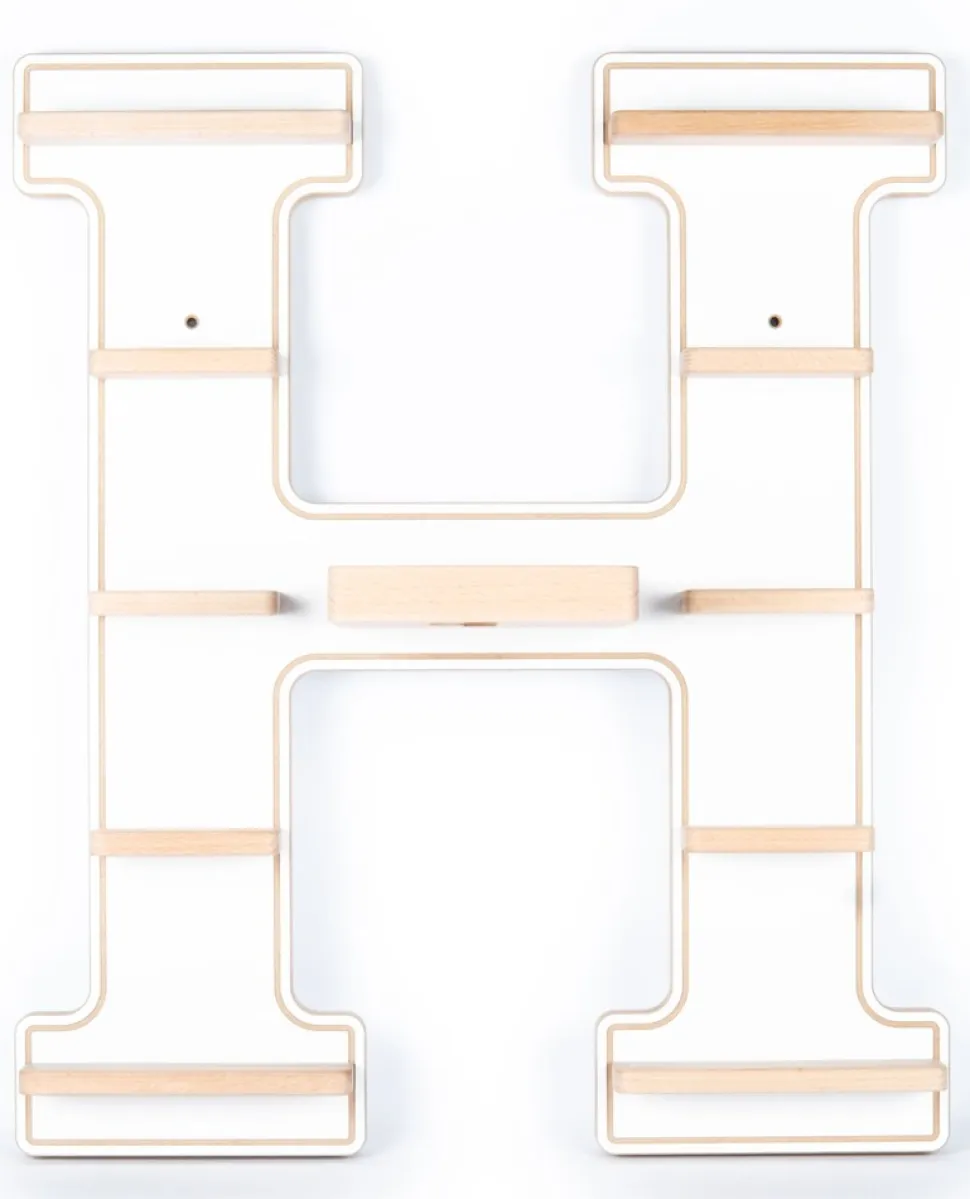 BOARTI Kinderregal Buchstabe H | hängend für Toniebox und Tonie Figuren | platzsparendes Regal | H. 54 x B. 46 x T. 19 cm | Wandregal Musikbox Figuren Aufbewahrung Magneteinsätzen | Aufbewahrungsregal Holz
