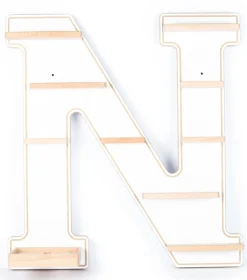 BOARTI Kinderregal Buchstabe N | hängend für Toniebox und Tonie Figuren | platzsparendes Regal | H. 54 x B. 50 x T. 19 | Wandregal Musikbox und Figuren Aufbewahrung Magneteinsätzen | Aufbewahrungsregal Holz