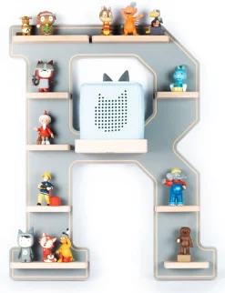 BOARTI Kinderregal Buchstabe R | hängend für Toniebox und Tonie Figuren | platzsparendes Regal | H. 54 x B. 44 x T. 19 | Wandregal Musikbox und Figuren Aufbewahrung Magneteinsätzen | Aufbewahrungsregal Holz