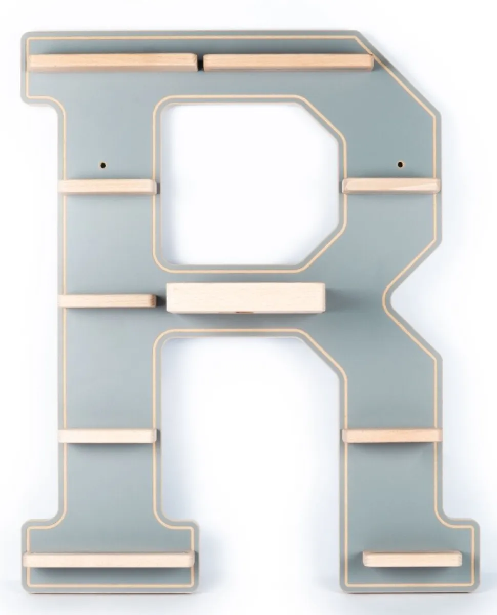 BOARTI Kinderregal Buchstabe R | hängend für Toniebox und Tonie Figuren | platzsparendes Regal | H. 54 x B. 44 x T. 19 | Wandregal Musikbox und Figuren Aufbewahrung Magneteinsätzen | Aufbewahrungsregal Holz