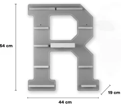 BOARTI Kinderregal Buchstabe R | hängend für Toniebox und Tonie Figuren | platzsparendes Regal | H. 54 x B. 44 x T. 19 | Wandregal Musikbox und Figuren Aufbewahrung Magneteinsätzen | Aufbewahrungsregal Holz