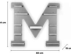 BOARTI Kinderregal Buchstabe M | hängend für Toniebox und Tonie Figuren | platzsparendes Regal | H. 54 x B. 60 x T. 19 | Wandregal für Musikbox Figuren Aufbewahrung Magneteinsätzen | Aufbewahrungsregal Holz