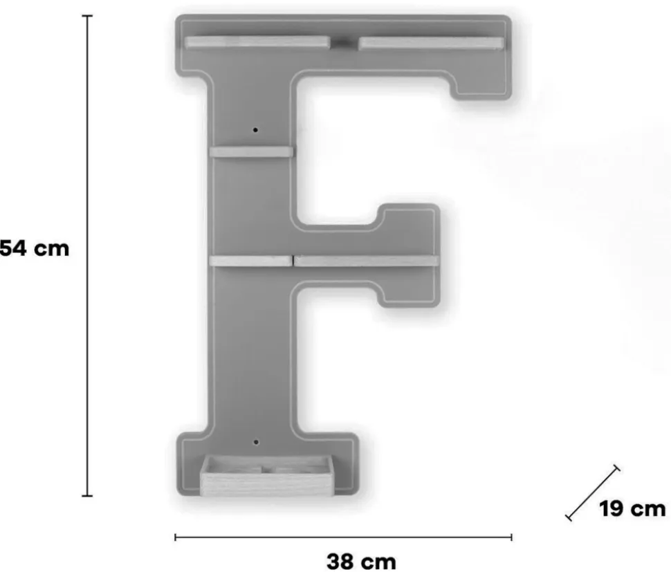 BOARTI Kinderregal Buchstabe F | hängend für Toniebox und Tonie Figuren | platzsparendes Regal | H. 54 x B. 38 x T. 19 | Wandregal Musikbox Figuren Aufbewahrung mit Magneteinsätzen | Aufbewahrungsregal Holz