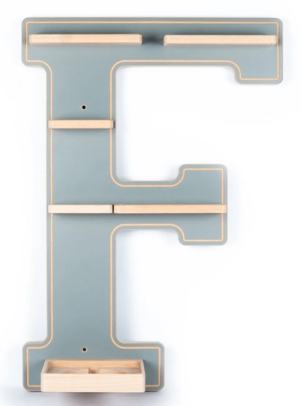 BOARTI Kinderregal Buchstabe F | hängend für Toniebox und Tonie Figuren | platzsparendes Regal | H. 54 x B. 38 x T. 19 | Wandregal Musikbox Figuren Aufbewahrung mit Magneteinsätzen | Aufbewahrungsregal Holz