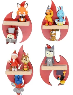 BOARTI Kinderregal Flammen Feuerwehr | hängend für Tonie Figuren | platzsparendes Regal | Maße: H. 31 x B. 21 x T. 5 cm | Wandregal für Figuren Aufbewahrung mit Magneteinsätzen | Aufbewahrungsregal Holz