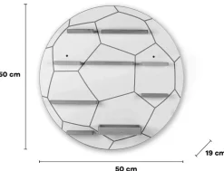 BOARTI Kinderregal Fußball | hängend für Toniebox und Tonie Figuren | platzsparendes Regal | H. 50 x B. 50 x T. 19 cm | Wandregal Musikbox und Figuren Aufbewahrung Magneteinsätzen | Aufbewahrungsregal Holz
