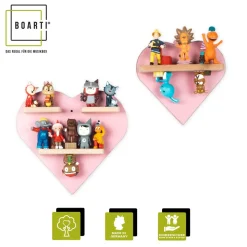 BOARTI Kinderregal Herz | hängend für Tonie Figuren | platzsparendes Regal | Maße: H. 27 x B. 44 x T. 5 cm | Wandregal für Figuren Aufbewahrung mit Magneteinsätzen | Aufbewahrungsregal Holz