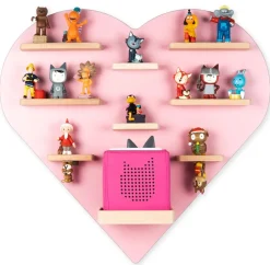 BOARTI Kinderregal Herz | hängend für Toniebox und Tonie Figuren | platzsparendes Regal | H. 51 x B. 54 x T. 19 cm | Wandregal für Musikbox und Figuren Aufbewahrung Magneteinsätzen | Aufbewahrungsregal Holz